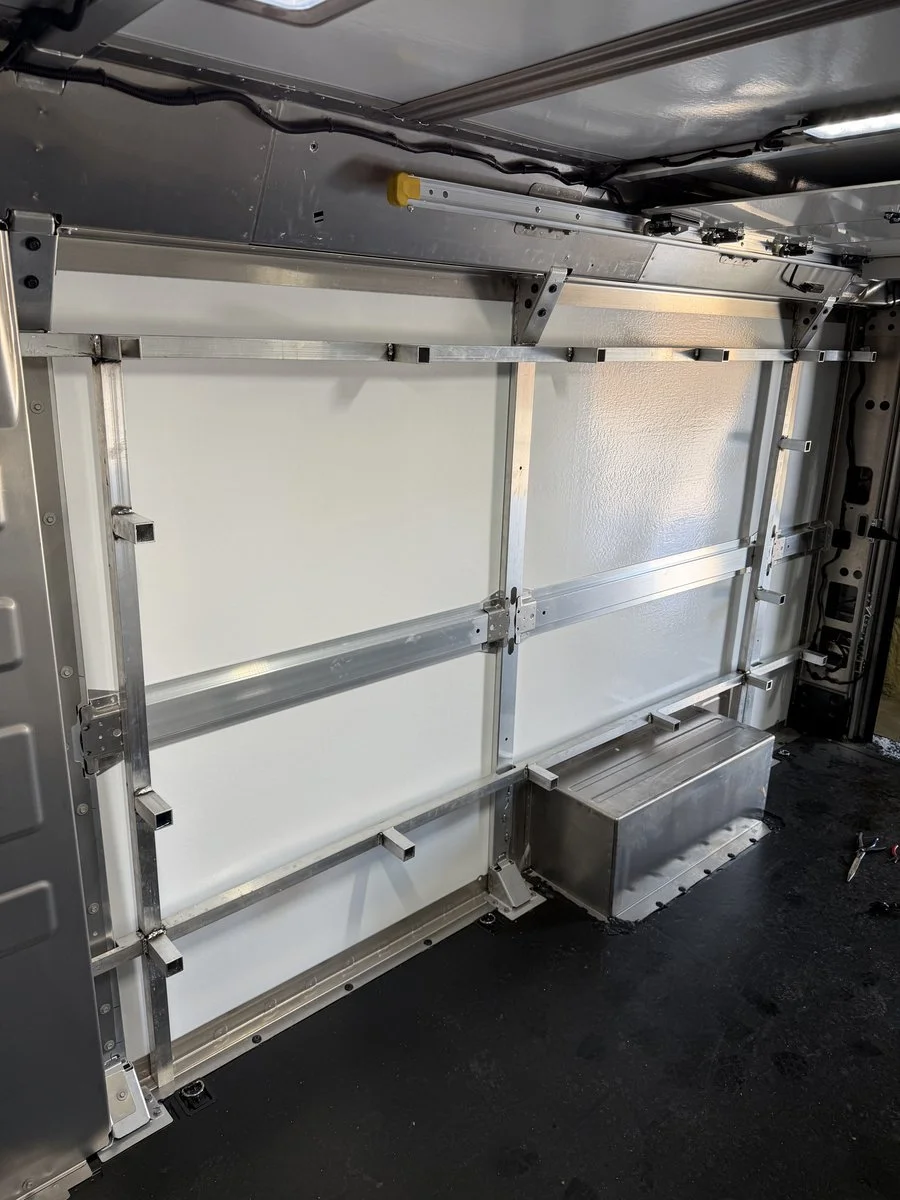 Custom interior shelving and cargo organization in BrightDrop EV600 upfit