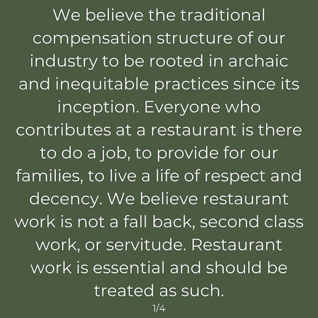 A 15% Service &amp; Equity Charge is now applied to all guest checks at Broders&rsquo; Restaurants.
This allows us to provide fair and balanced pay to all of our team members.
There is more to do, and we will be posting here to communicate what we as