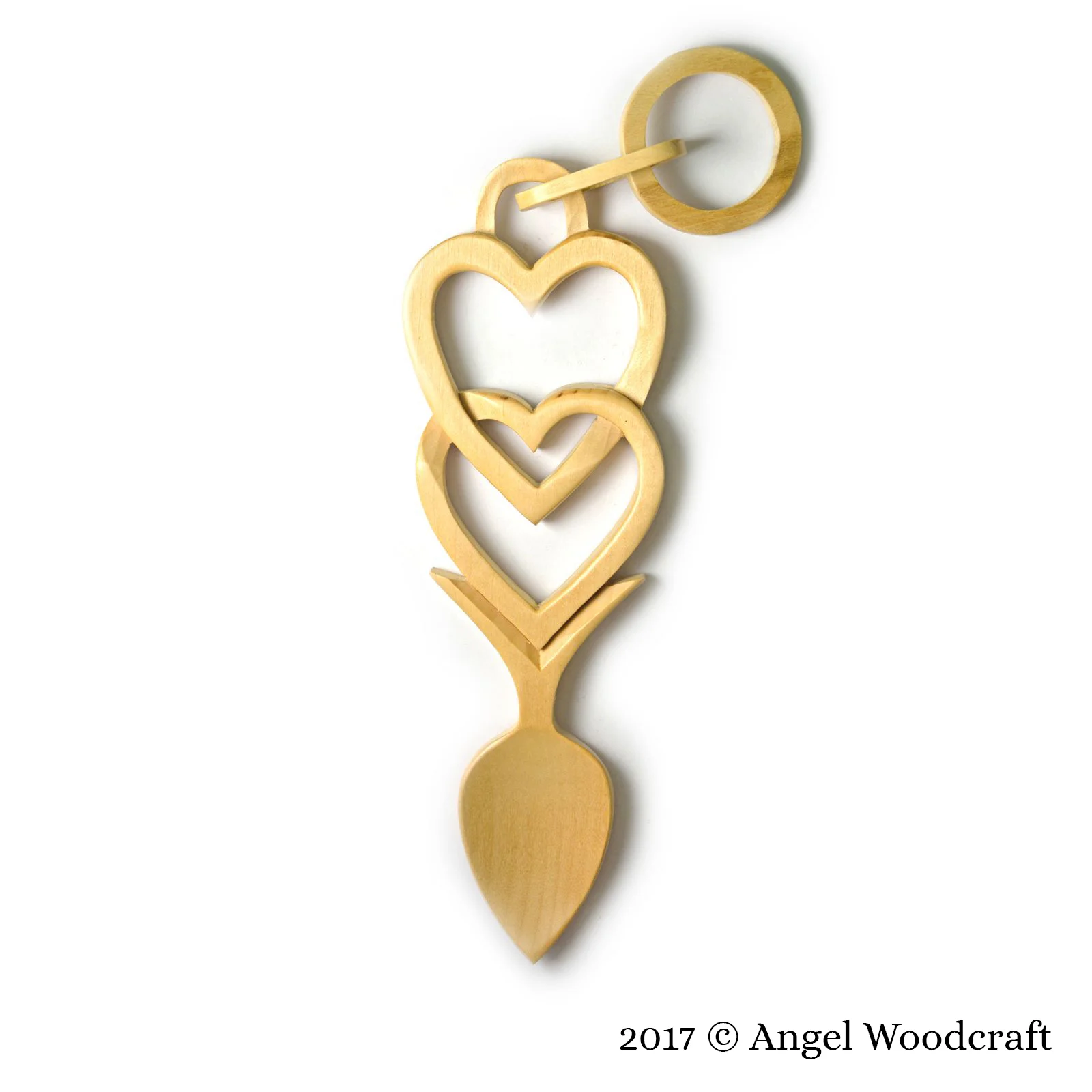 welsh love spoon two hearts and chain links light 2