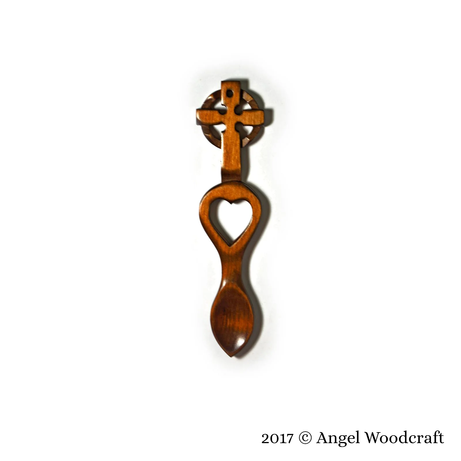welsh love spoon small celtic cross dark 2