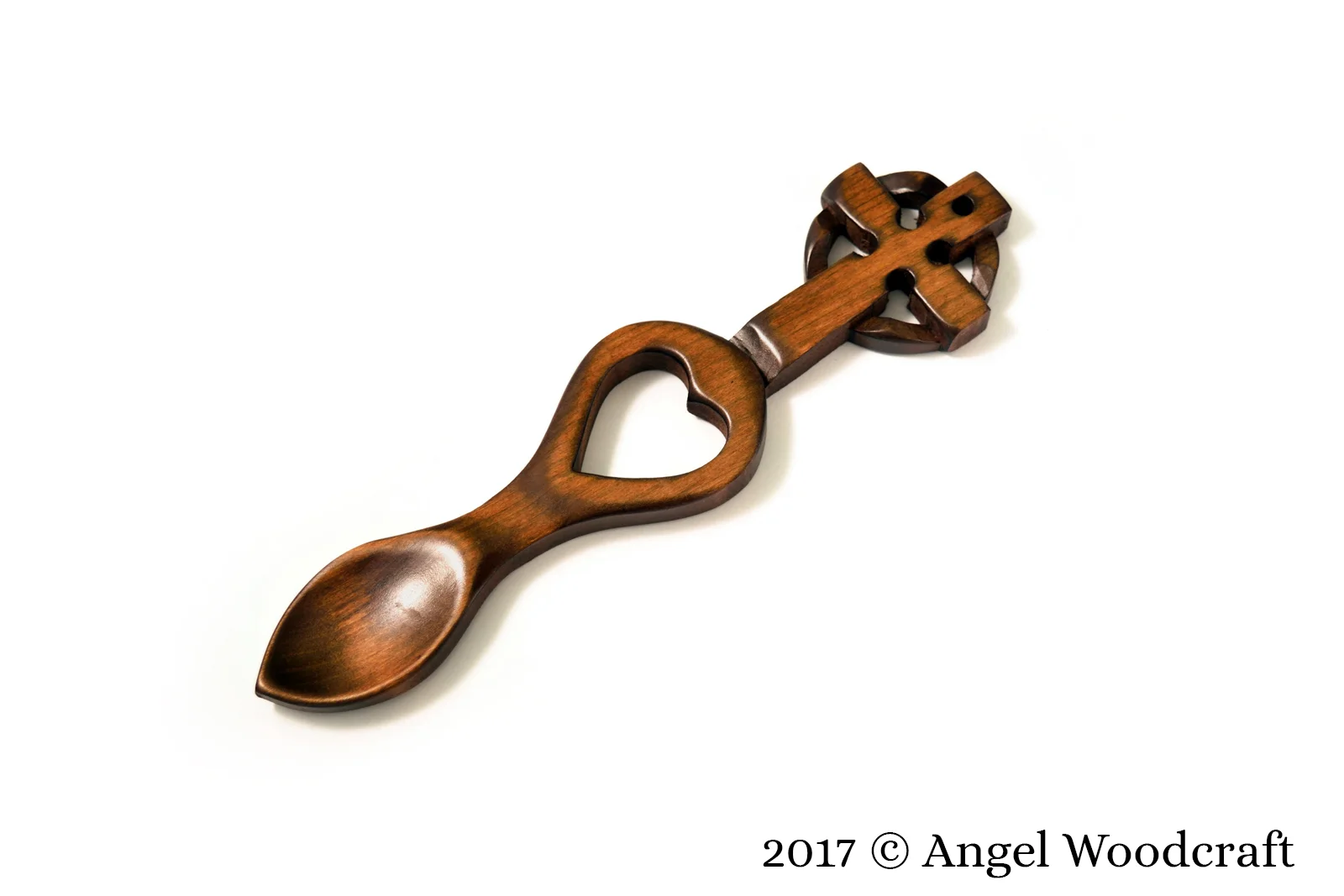welsh love spoon small celtic cross dark 1