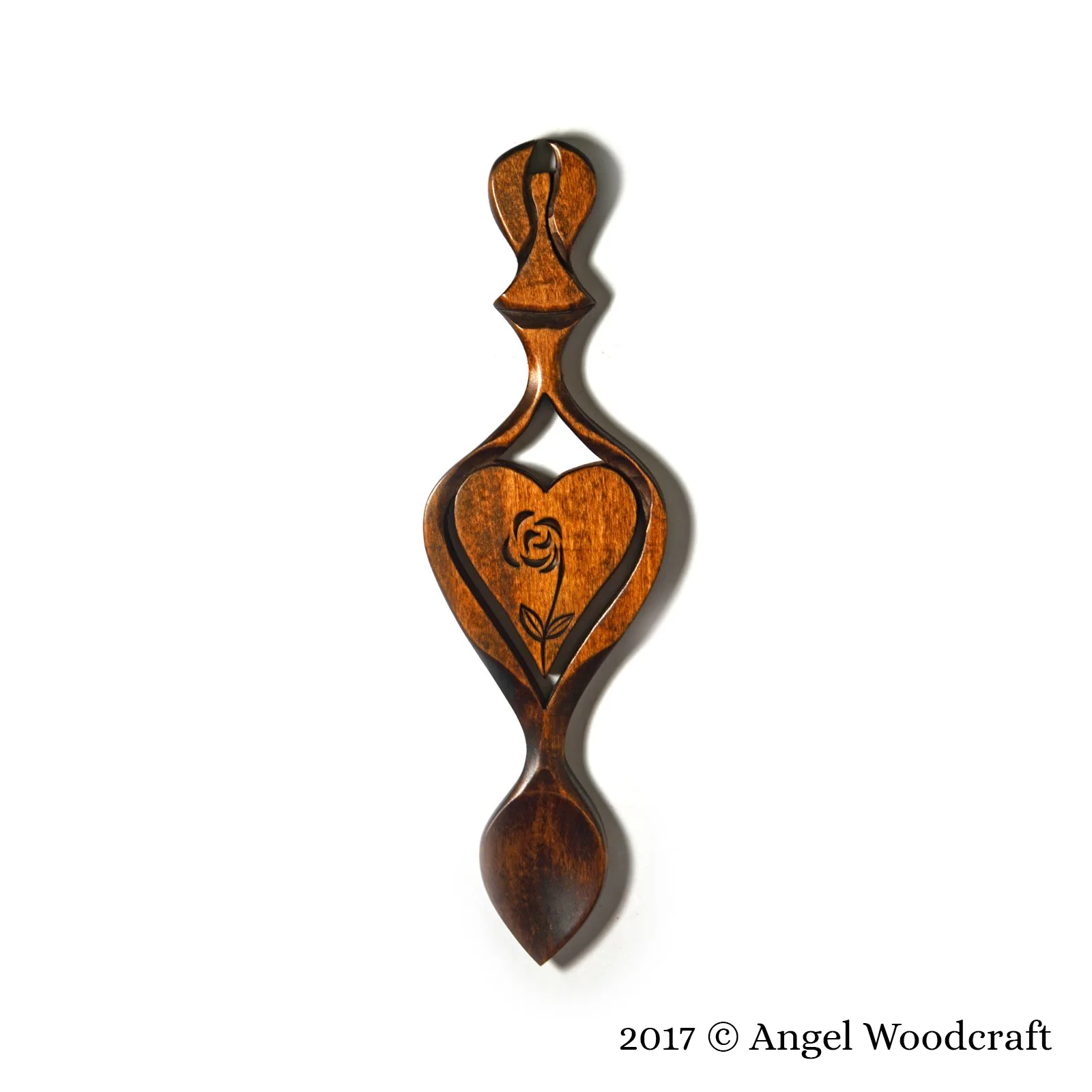 welsh love spoon christian angel protection with rose dark 2