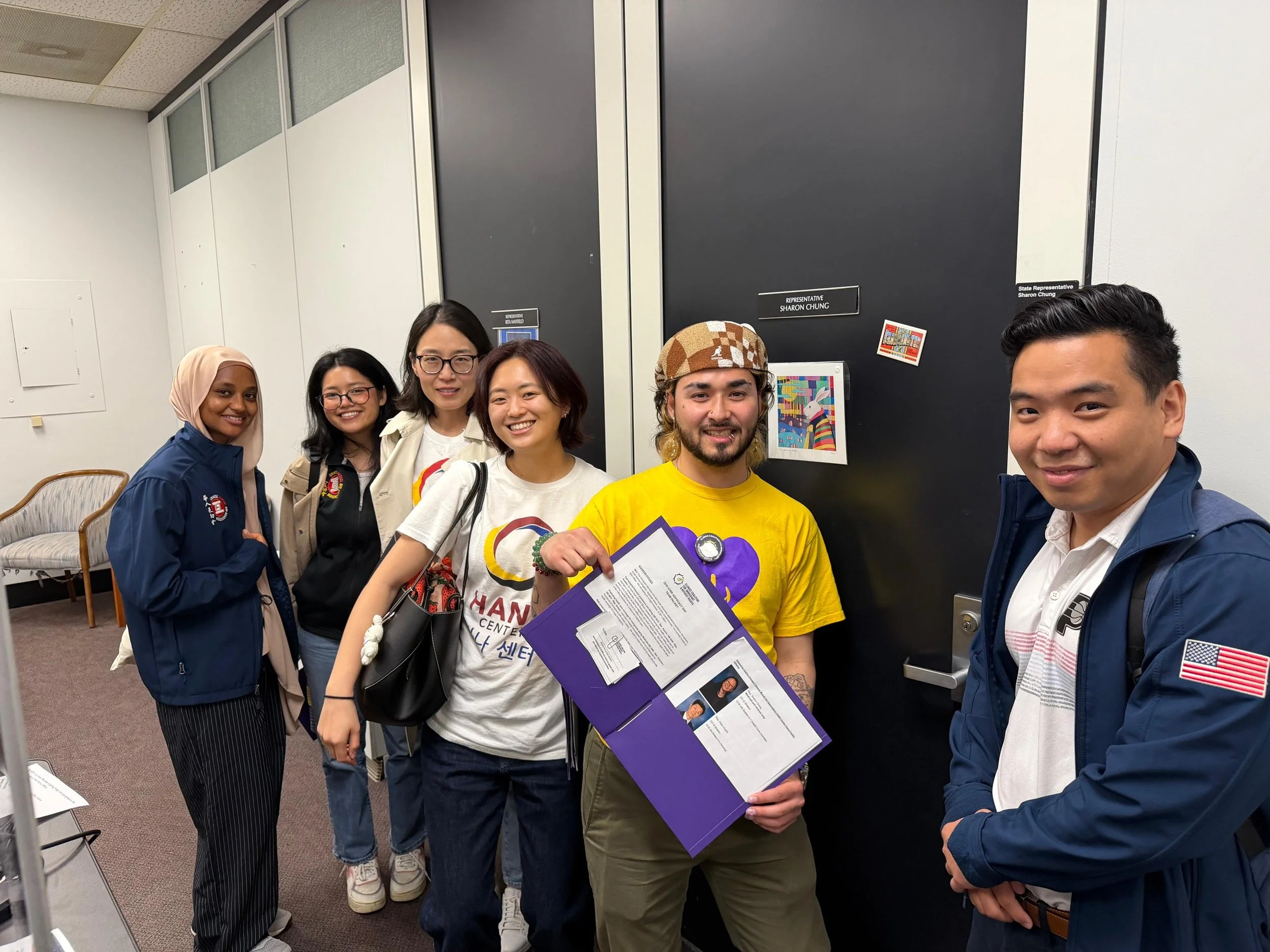  Members of the Pan Asian Voter Empowerment (PAVE) coalition stopping by Representative Chung’s office, hoping to catch her before her next session meeting. 