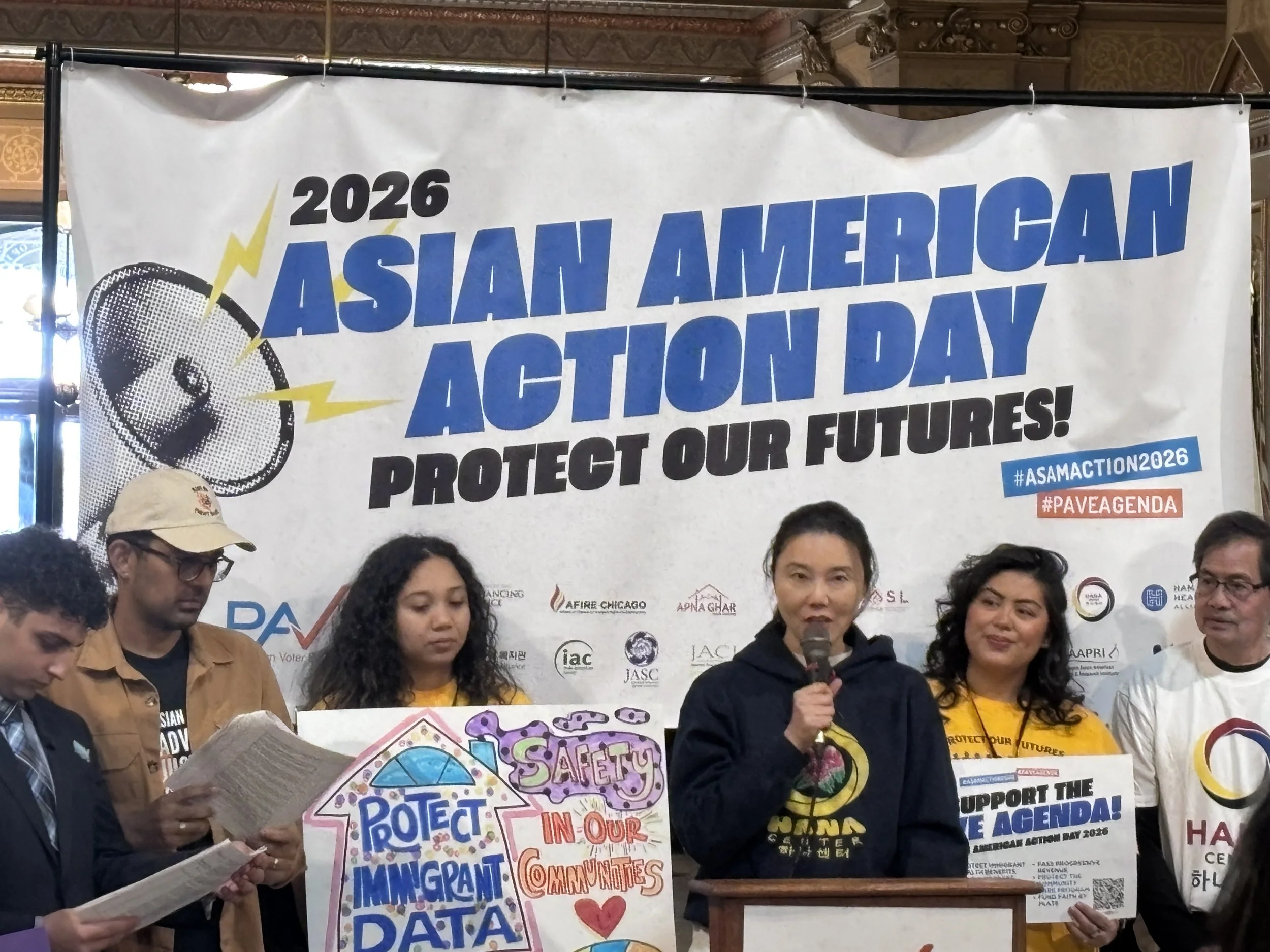  HANA Center Super Navigator Sunkyung Park speaking at the PAVE rally 
