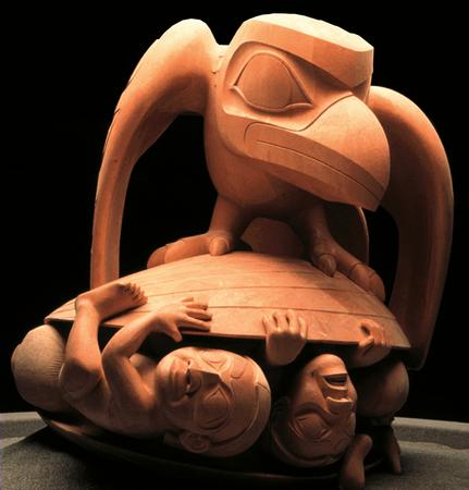 Emerging from the clamshell. Raven and the First Man, by Bill Reid at UBC. This is a premier work of PNW art. Make sure you see it at University of British Columbia's Museum of Anthropology.