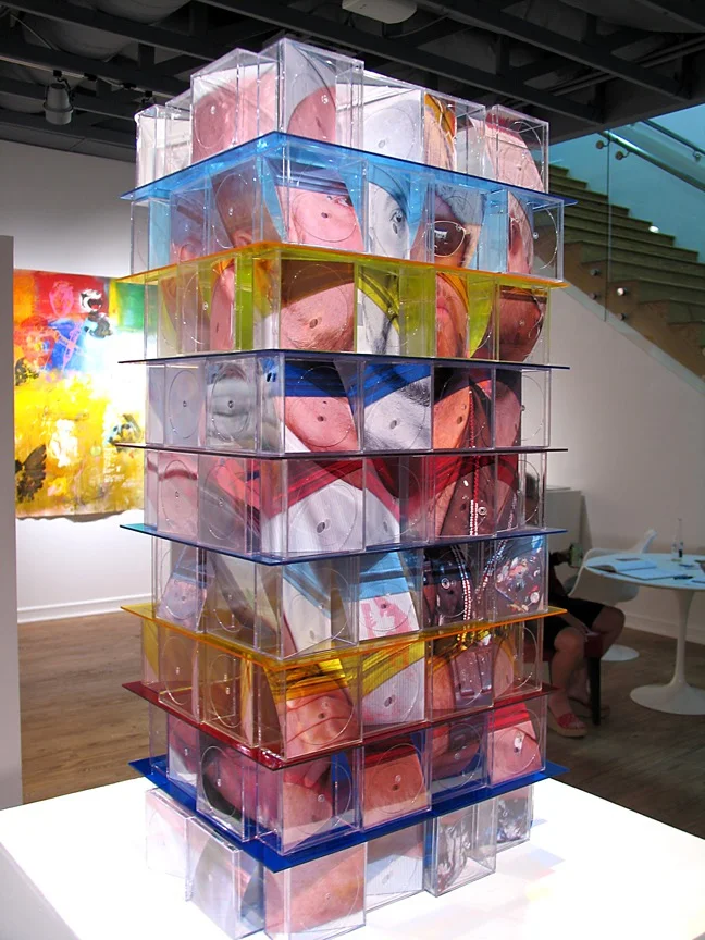 cubism (self portrait) 2010, photographs in acrylic boxes, colored acrylic sheets, 17" x 36" x 12"