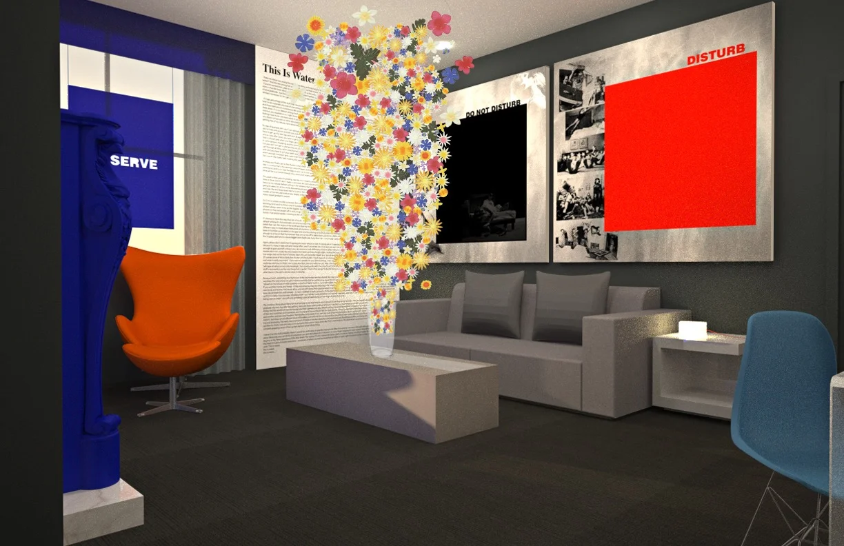 rendering for unrealized commission, "john bell suite" for hotel monaco, curated all aspects of suite with 30 plus original works art, 2013