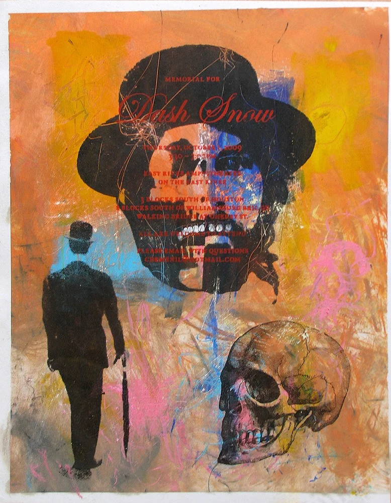 DS memorial, 2010, acrylic & pastel stick on found bristol board, 22" x 28"