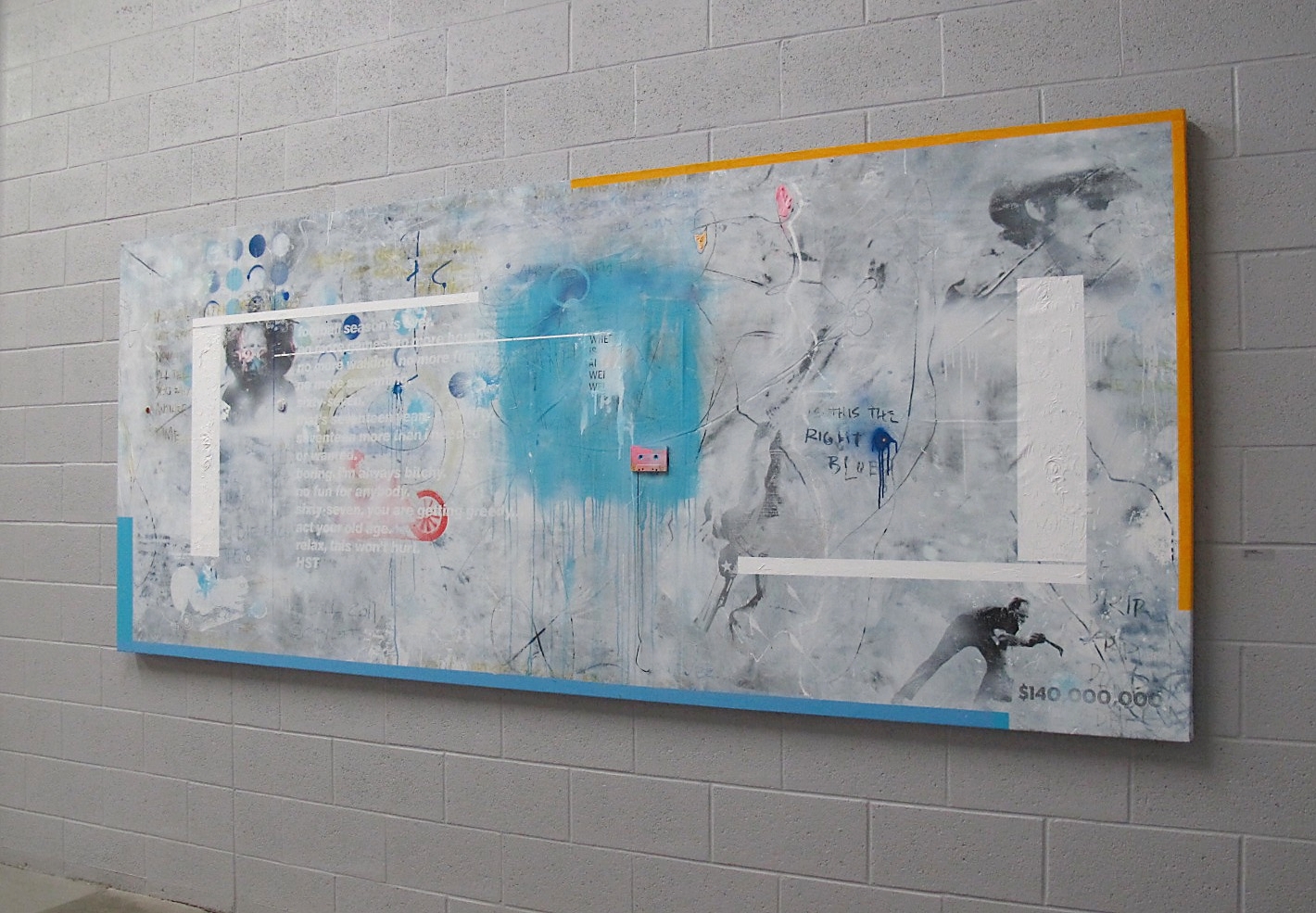 is this the right blue? 2012, acrylic & found objects on canvas, 120" x 48"