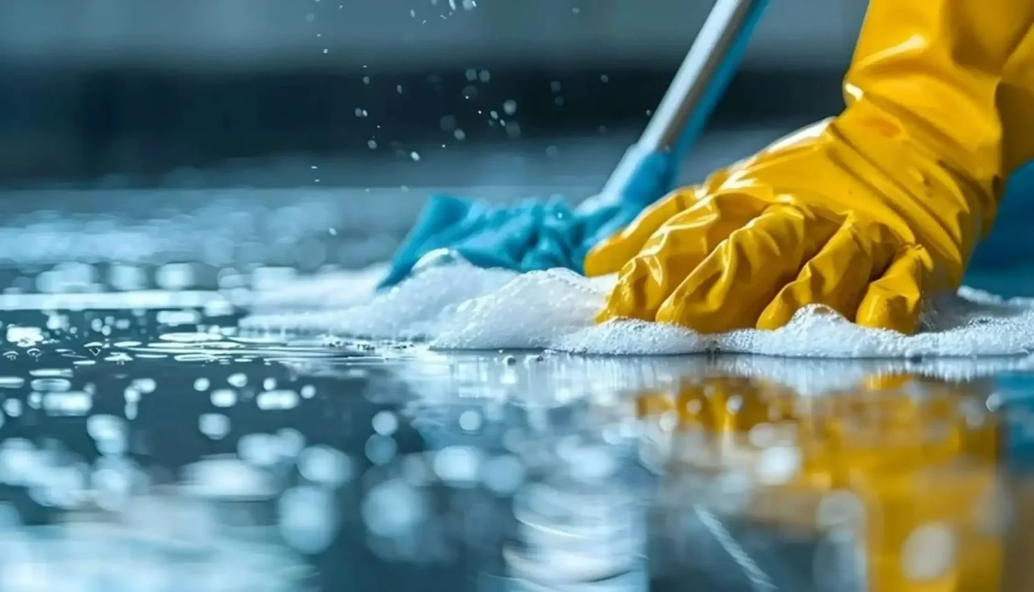 Professional cleaner wiping a countertop
