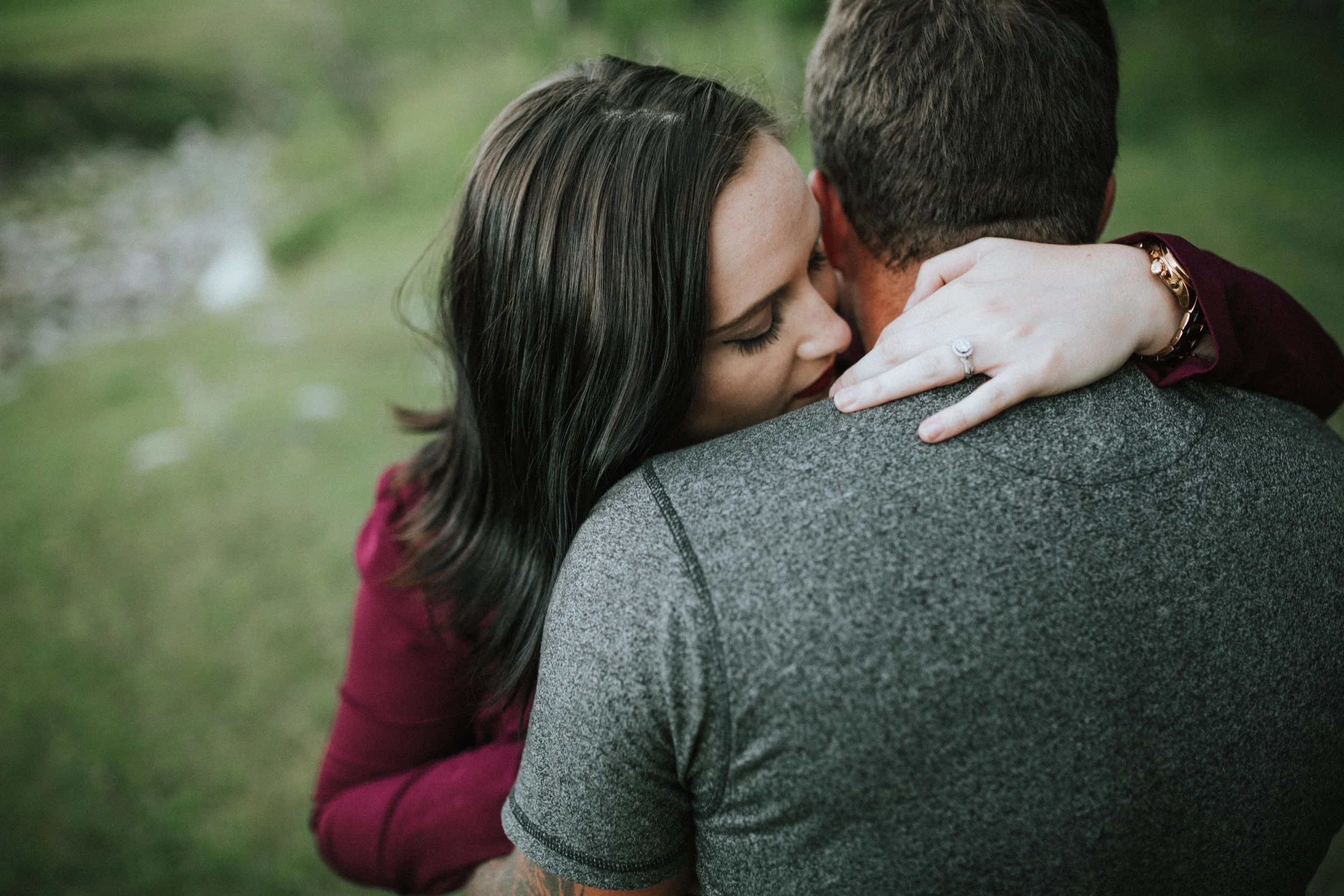 You know the best way to get perfect engagement photos? Make your couple trudge through rocks, that you have to hop and skip. Then put them on BIG beautiful rock, but to get there you don't notice the ground is completely wet and its like quick sand and smells like cow poop. Our feet, shoes and everything were soaked with cow stink water hahaha. They were such troopers that we just continued on, laughing hard, and creating these beautiful images. 