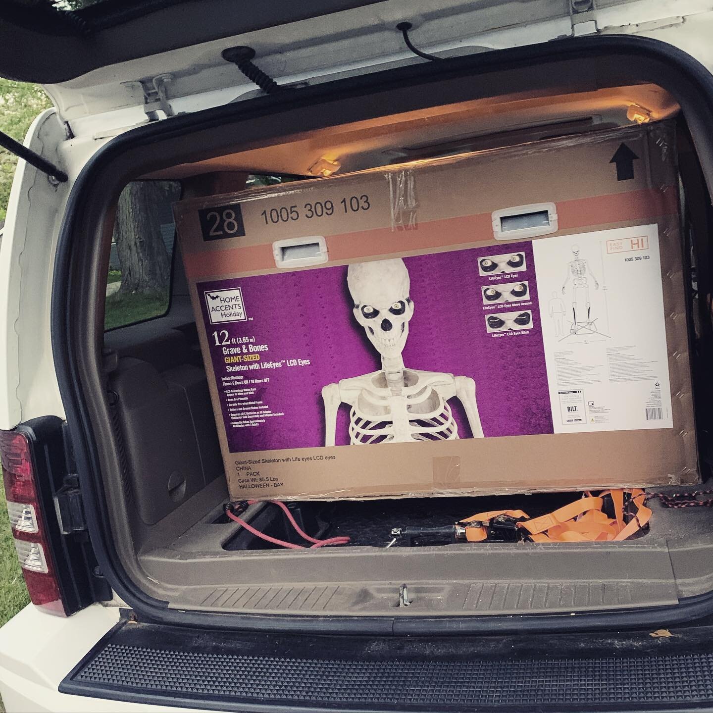 It&rsquo;s time! 💀Now only if the weather would cooperate 😂
#12footskeleton #homedepothalloween #halloween #comeonfall #earlybirthdaygift