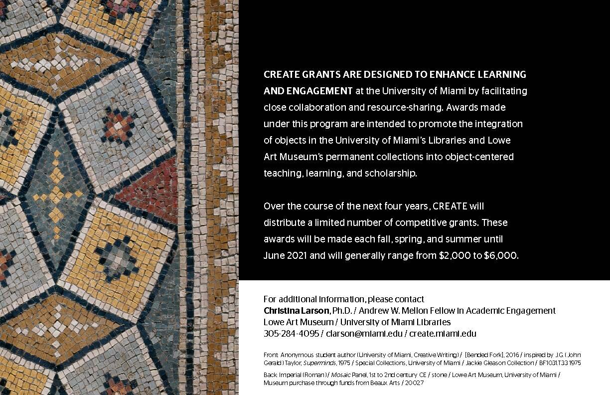 All academic disciplines were invited to propose projects and be involved in the Andrew W. Mellon Foundation CREATE Grants Program.