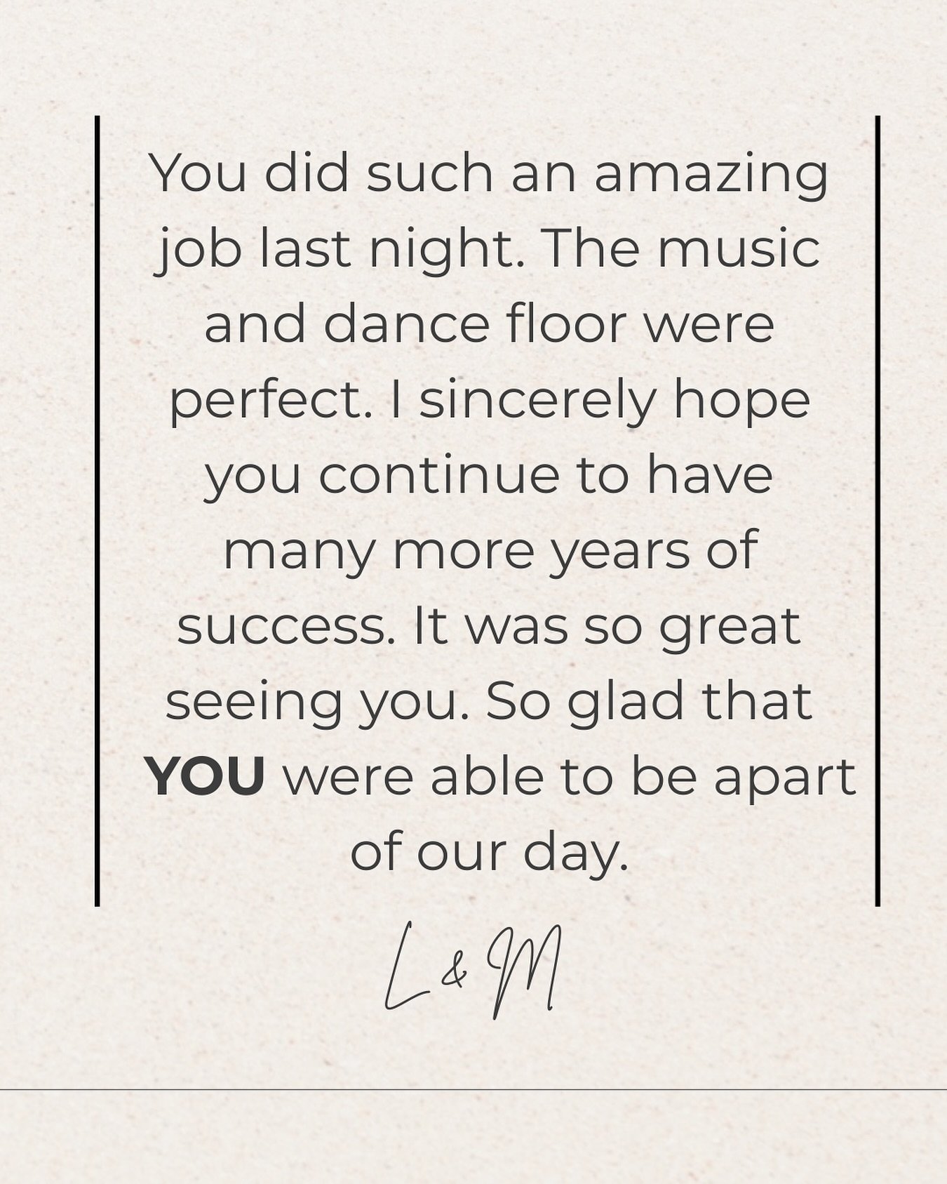 Received this review 10 years ago. At the time 20+ years in the game. Blessings like this, here I am, 30+ years in the game! 💪

.

We are there for YOU!  Thank you for recognizing that! 

.

.

.
#soundnation #indianwedding #dj #losangeles #stillher