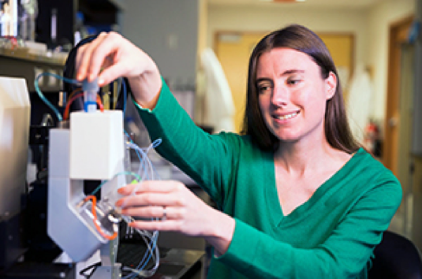 Dr. Willerth in her lab with the RX1 bioprinter