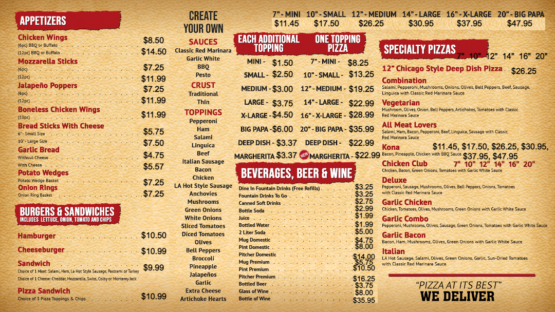 Menu — Ryli's & Papa's Pizzeria