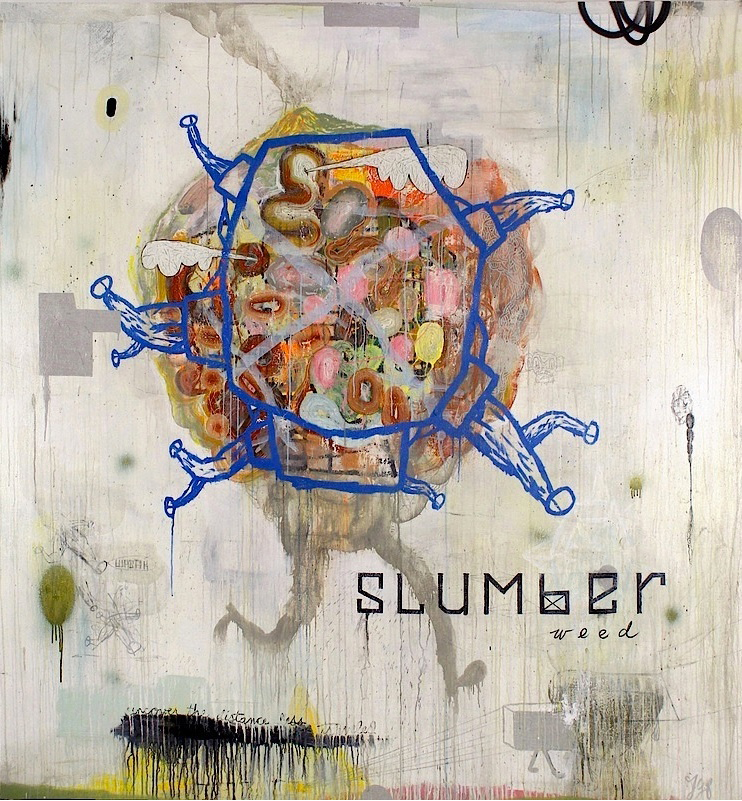 John Yoyogi Fortes , Slumberweed , oil, acrylic, glitter, charcoal, pencil, mixed media on canvas, 87" X 84.25, 2015