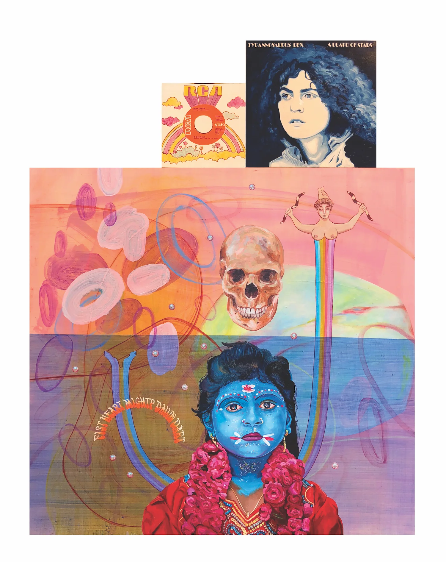 Gina Tuzzi , Elemental Child, The Destroyer, oil and acrylic on panels (triptych), 32"x42”, 2018
