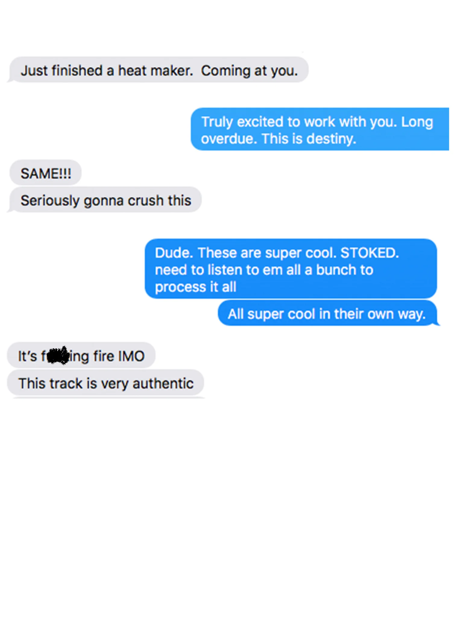 A typical text conversation with Curt.
