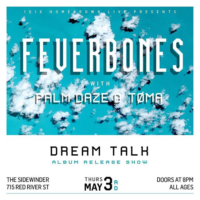 DREAM TALK album release show next Thursday, May 3rd at @thesidewindertx with @palmdaze and @thebandtoma! Good friends, good vibes, new songs, sweet vinyl - hope to see ya. ⛱ design by @mustard__tiger #101xhomegrownlive