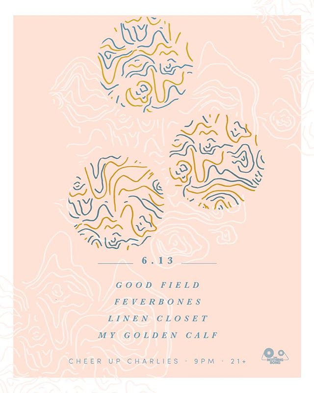We're back at @cheerupcharlies this Wednesday with some of our favorite local rockers - @linen.closet, @goodfieldband, and @mygoldencalf! Presented by @thenothingsong, sweet poster by @paigereneeberry.