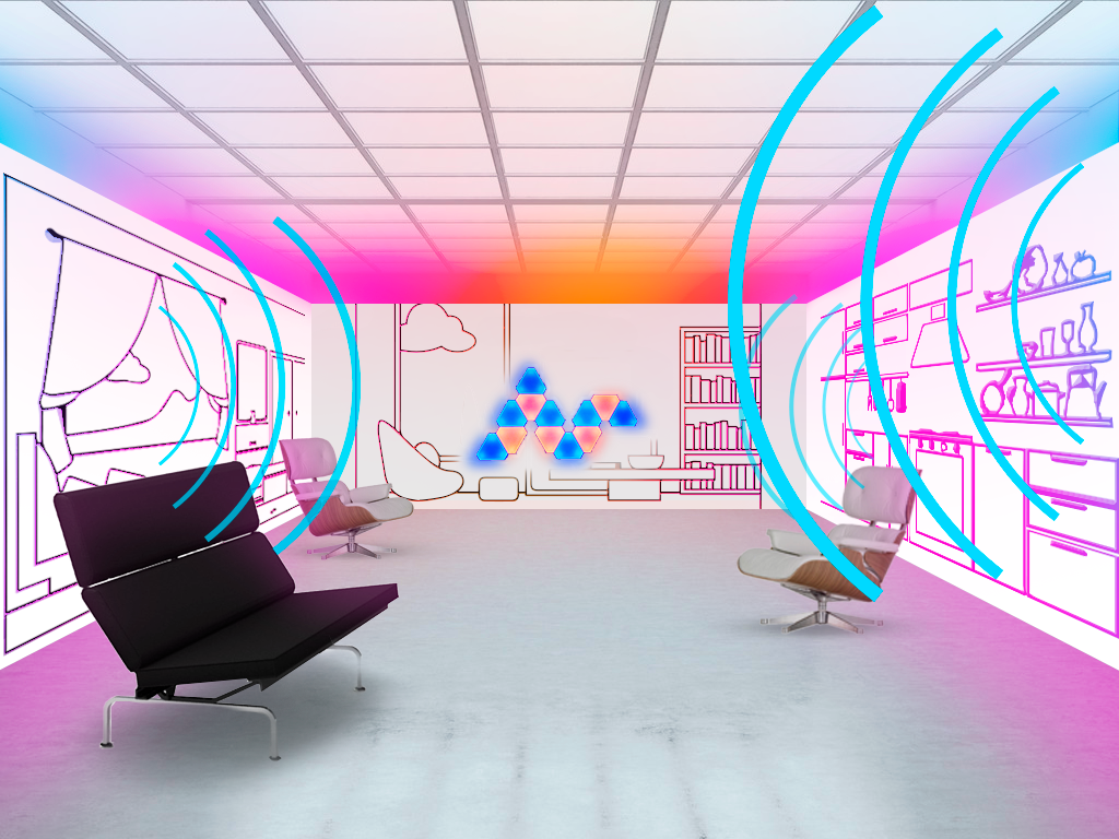 Mockup of 20x20' sound installation and merch booth/concept area