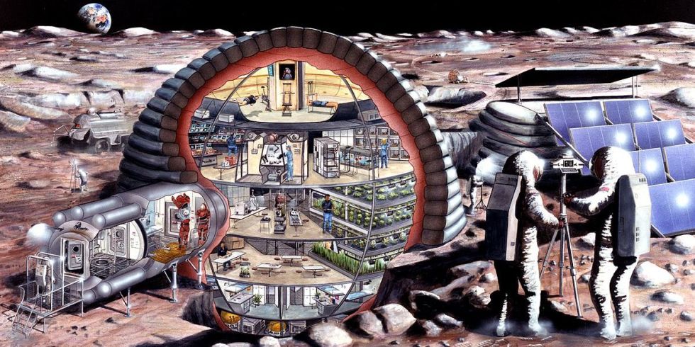   Artist concept of a moon colony via NASA  
