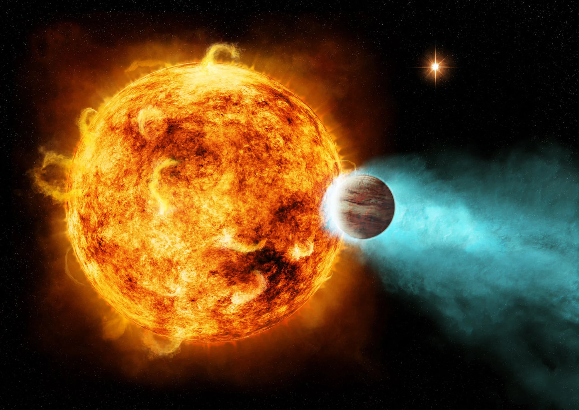 Artist's depiction of a so-called hot Jupiter orbiting its planet star.