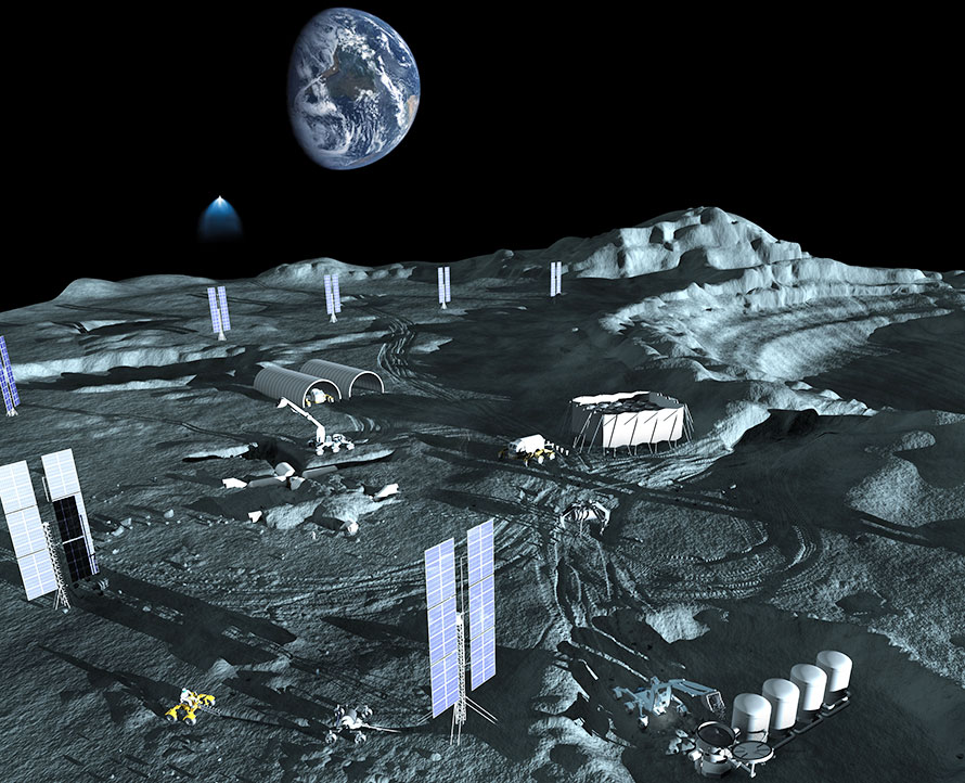  The power requirements of buried human habitats and propellant production plants could be met by the widely spaced solar power panels shown above.  Image:&nbsp;anna.j.nesterova@gmail.com  