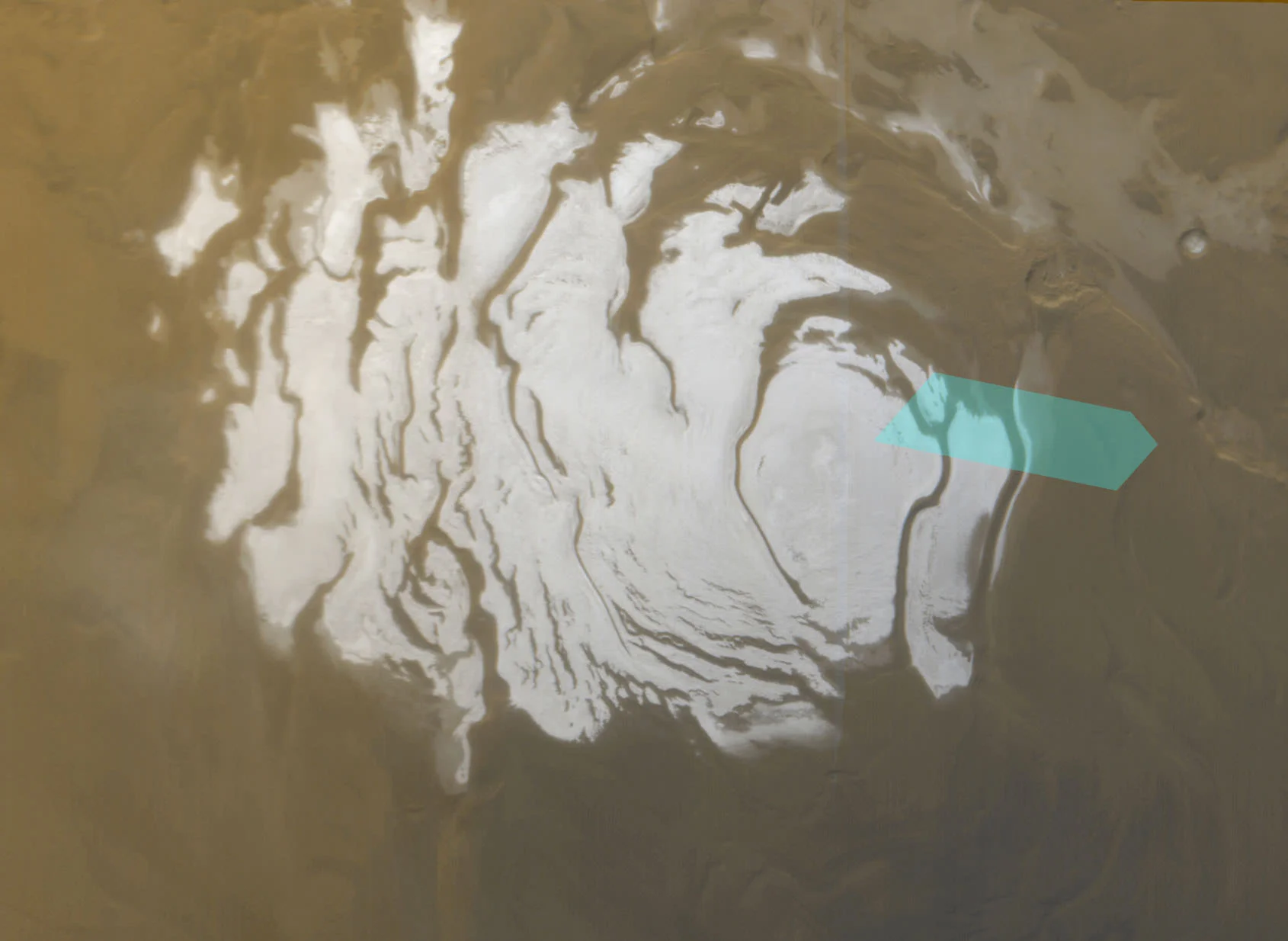 Mars’ south polar ice cap, as seen in April of 2000 by the Mars Odyssey mission. Credit: NASA/JPL/MSSS