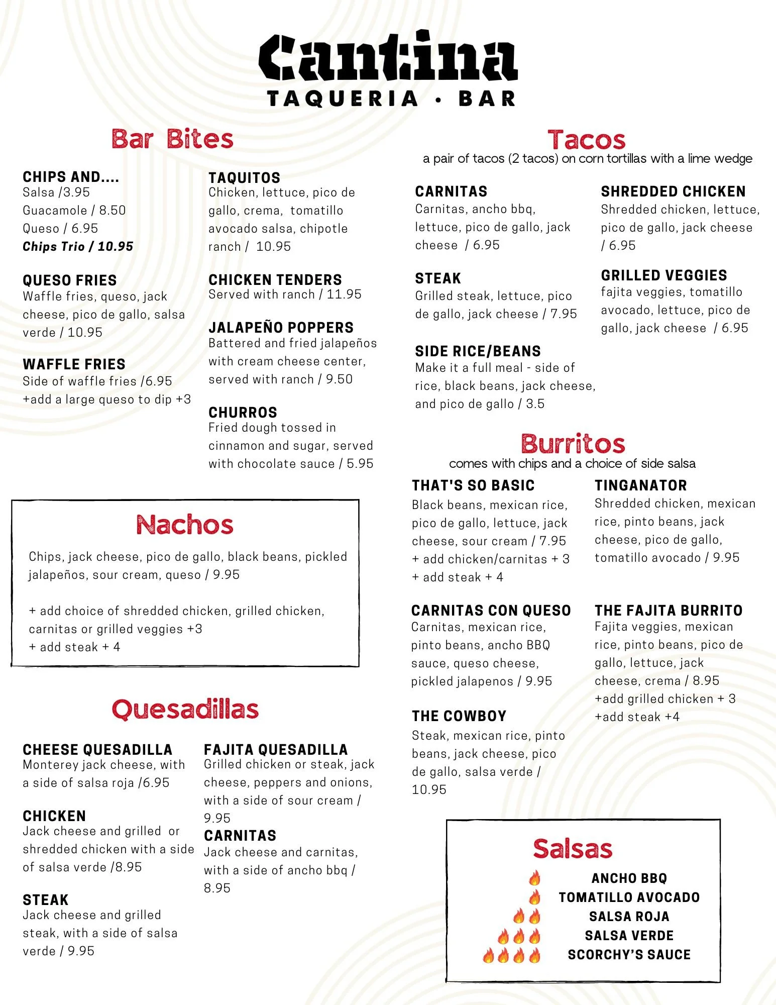 Food Menu — Cantina Taqueria + Bar