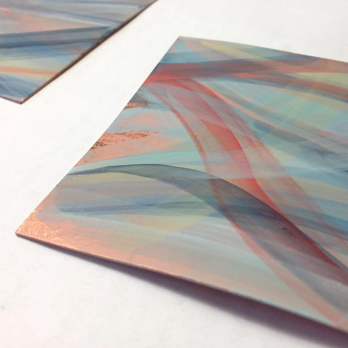 Samples of pigments on copper.