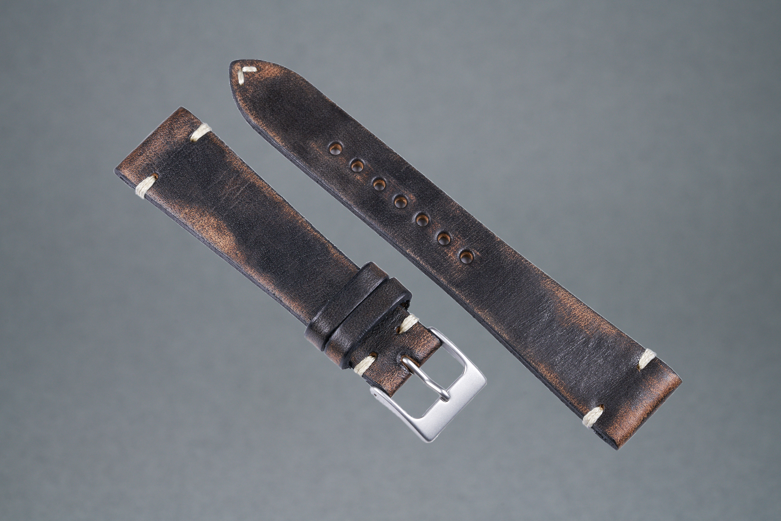 Vintage Style Dark Brown Distressed Leather Strap