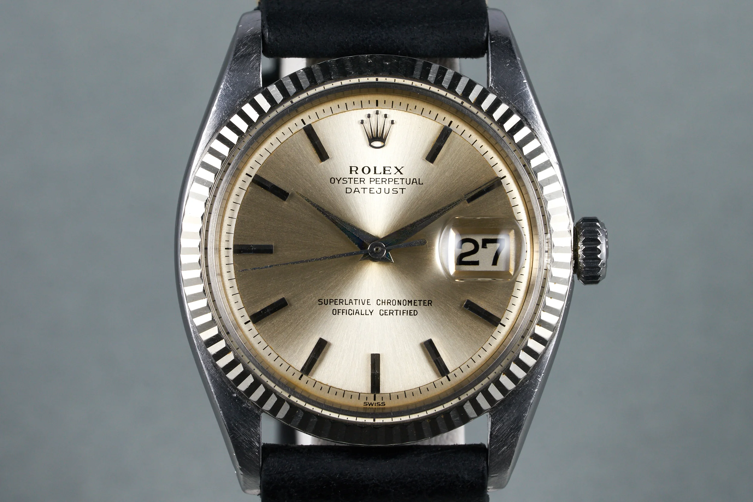 1962 Rolex Datejust Ref: 1601 Silver Swiss Only Non-Luminous Dial