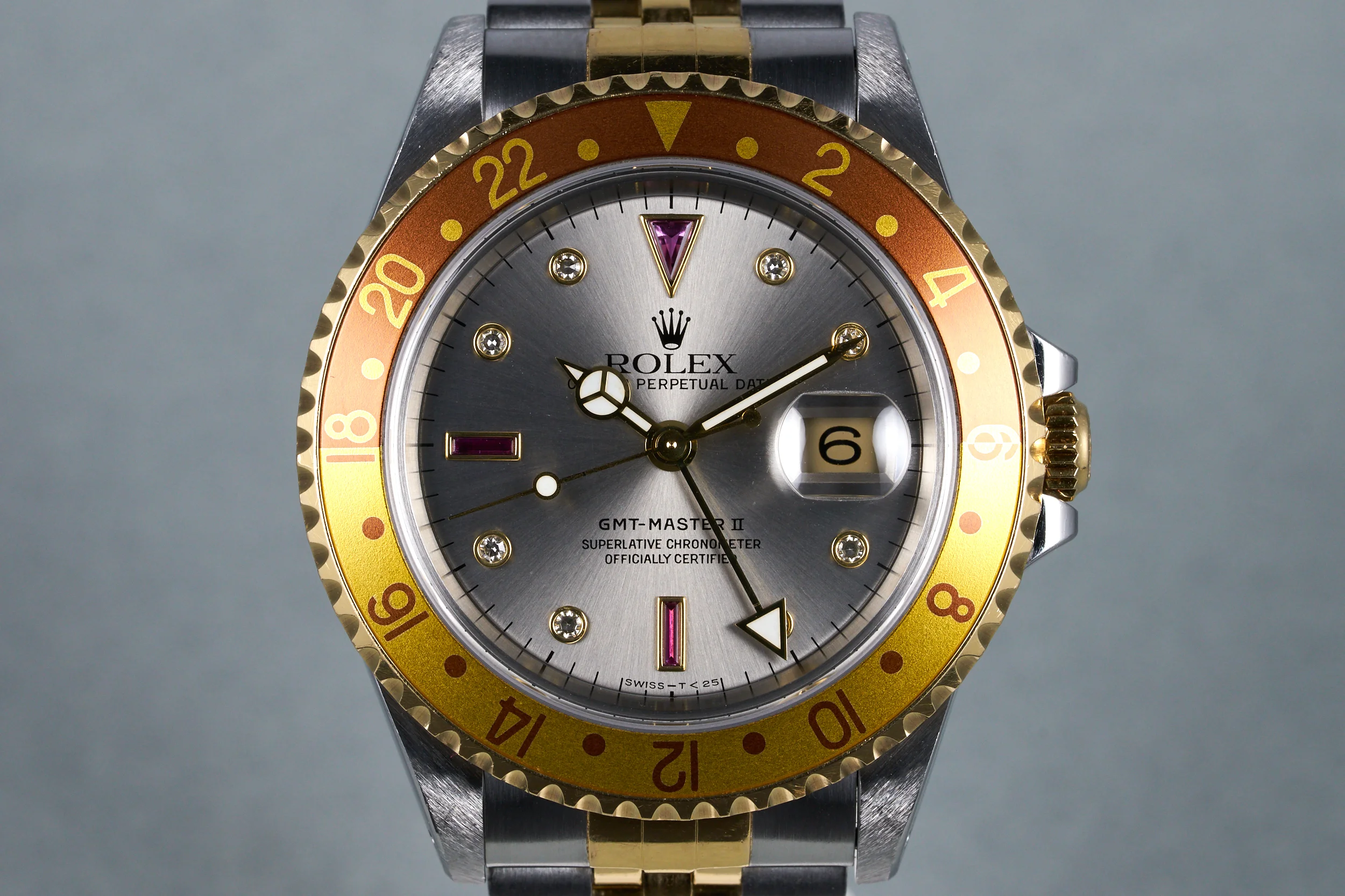2000 Rolex Two Tone GMT II Ref: 16713 with Silver Serti Dial