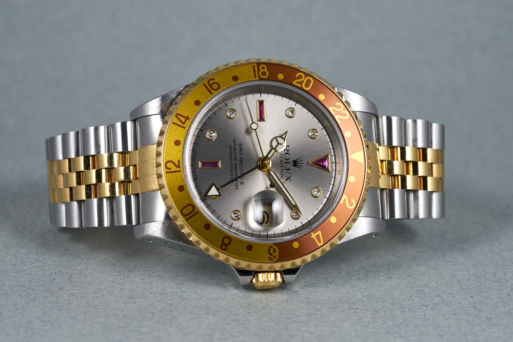 2000 Rolex Two Tone GMT II Ref: 16713 with Silver Serti Dial