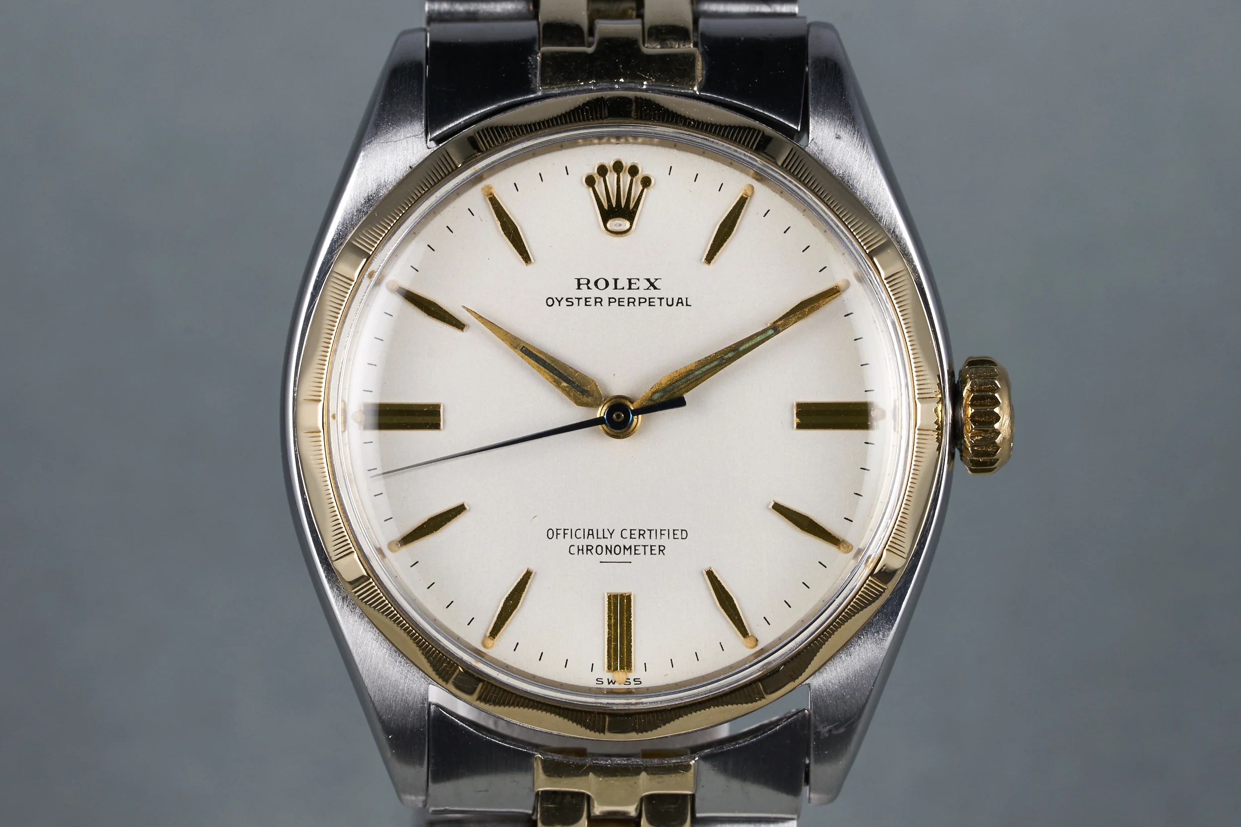 1957 Rolex Two Tone Oyster Perpetual Ref: 6566 Cream Enamel Underline Dial