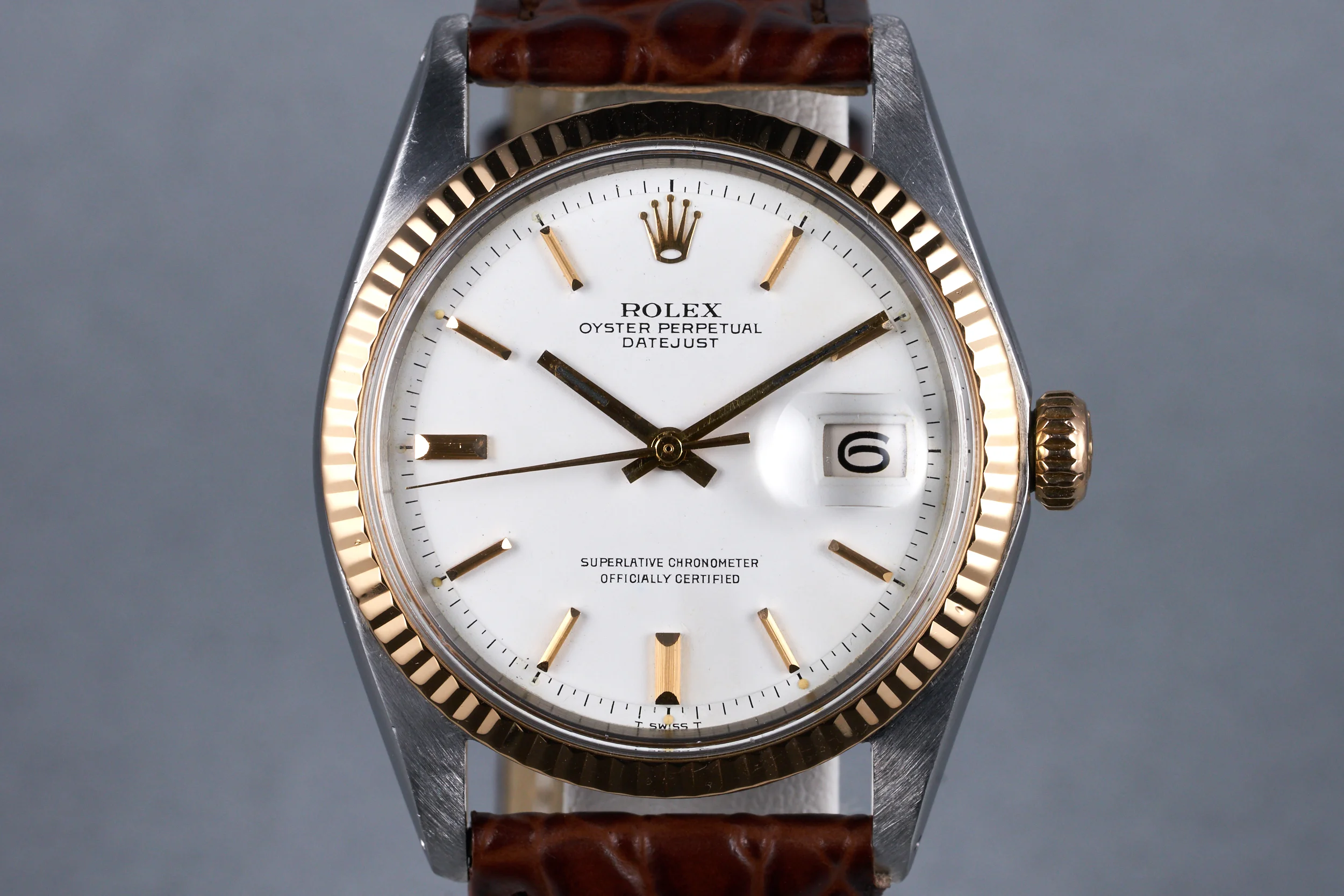1970 Rolex Rose Gold Two Tone Datejust Ref: 1601 with Matte White Dial
