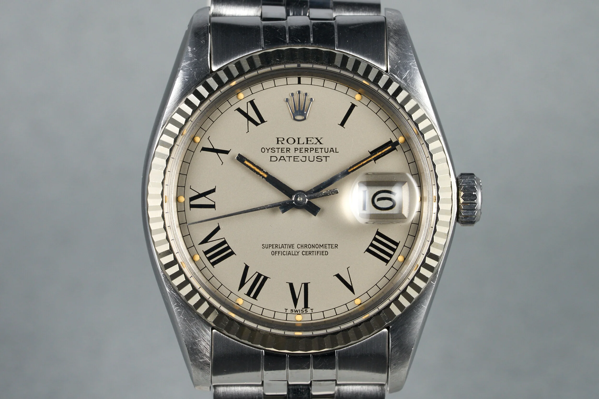 1978 Rolex&nbsp;Datejust&nbsp;Ref:&nbsp;16014 with&nbsp;Silver Roman 'Buckley' Dial