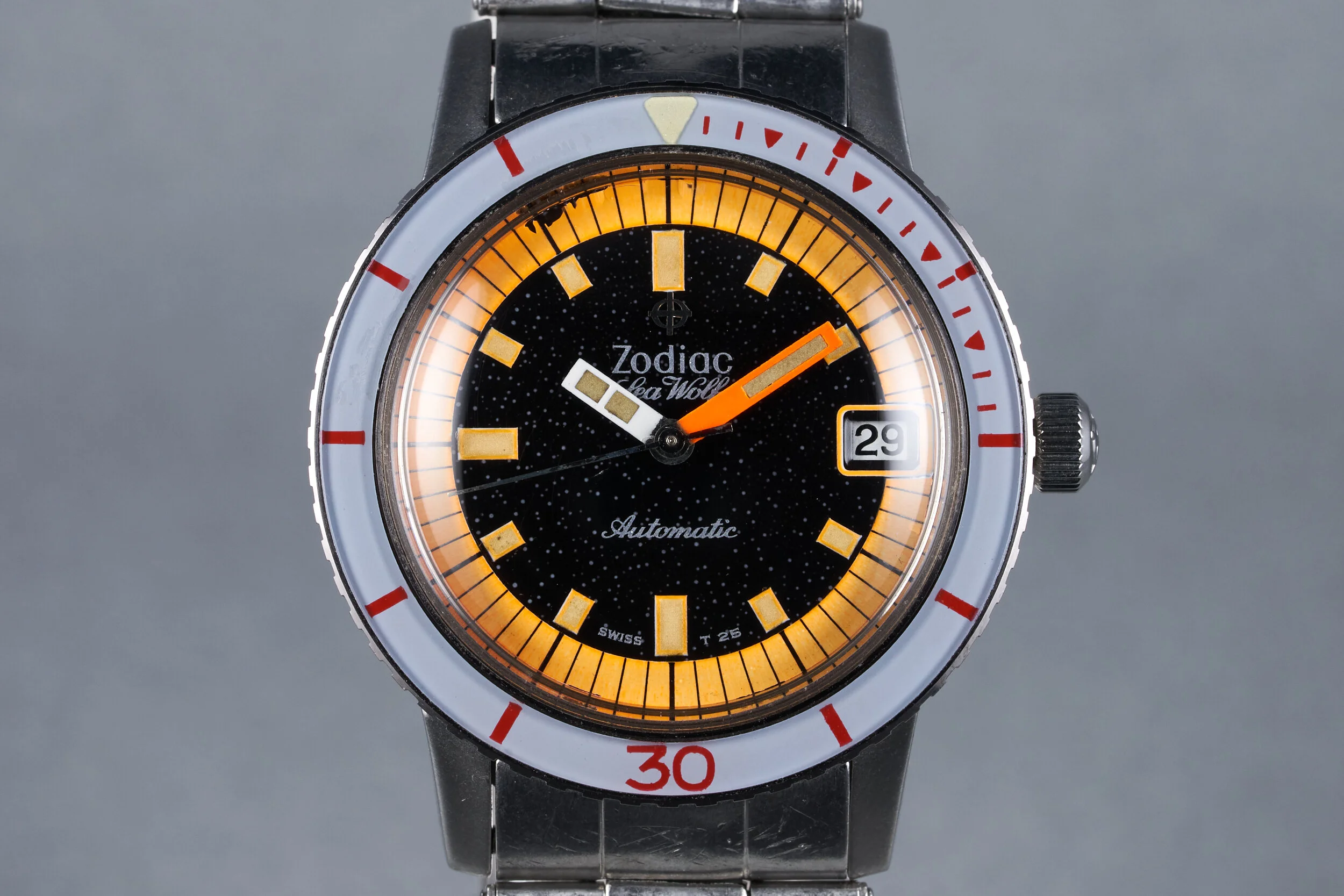 1964 Zodiac Sea Wolf with Orange/Black Dial and Original Stretch Rivet
