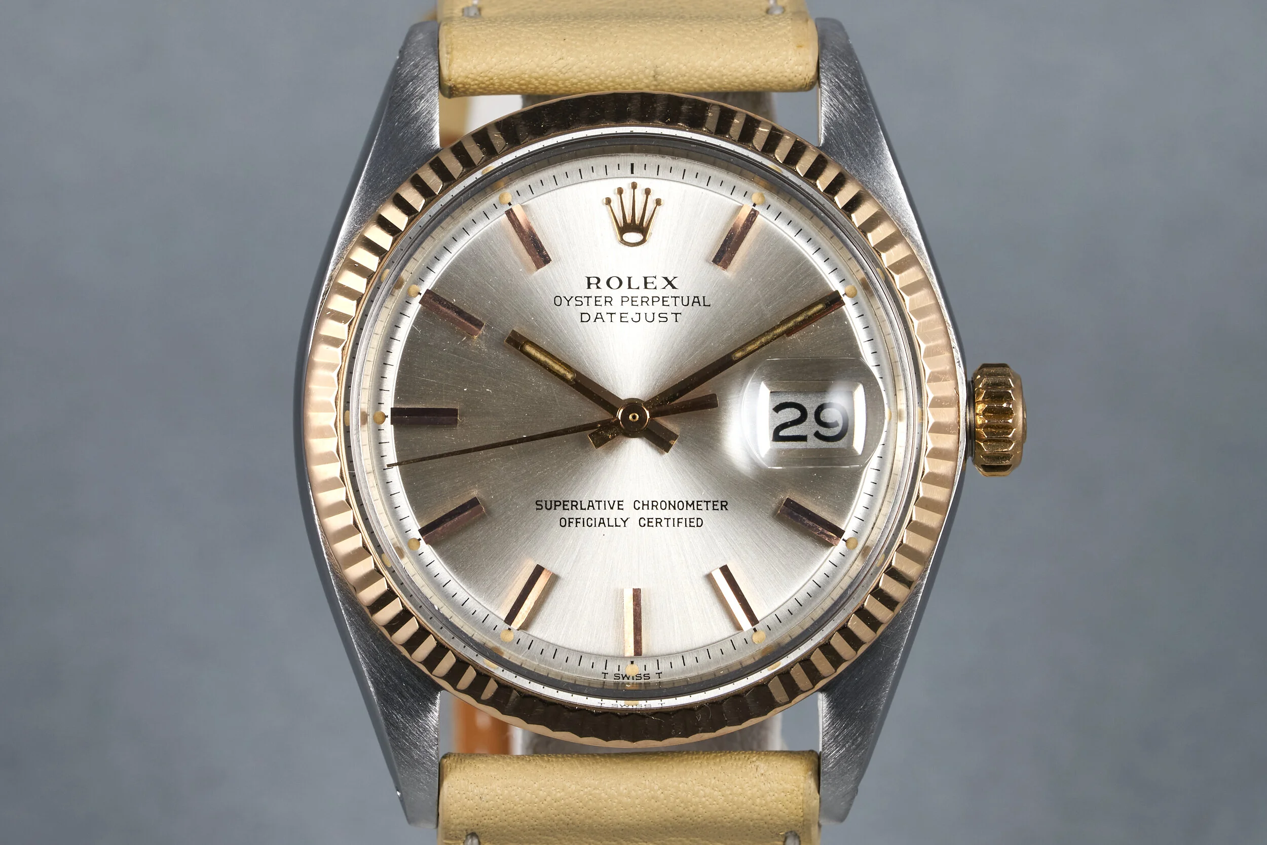 1970 Rolex Rose Gold Two Tone Datejust Ref: 1601 Silver Dial