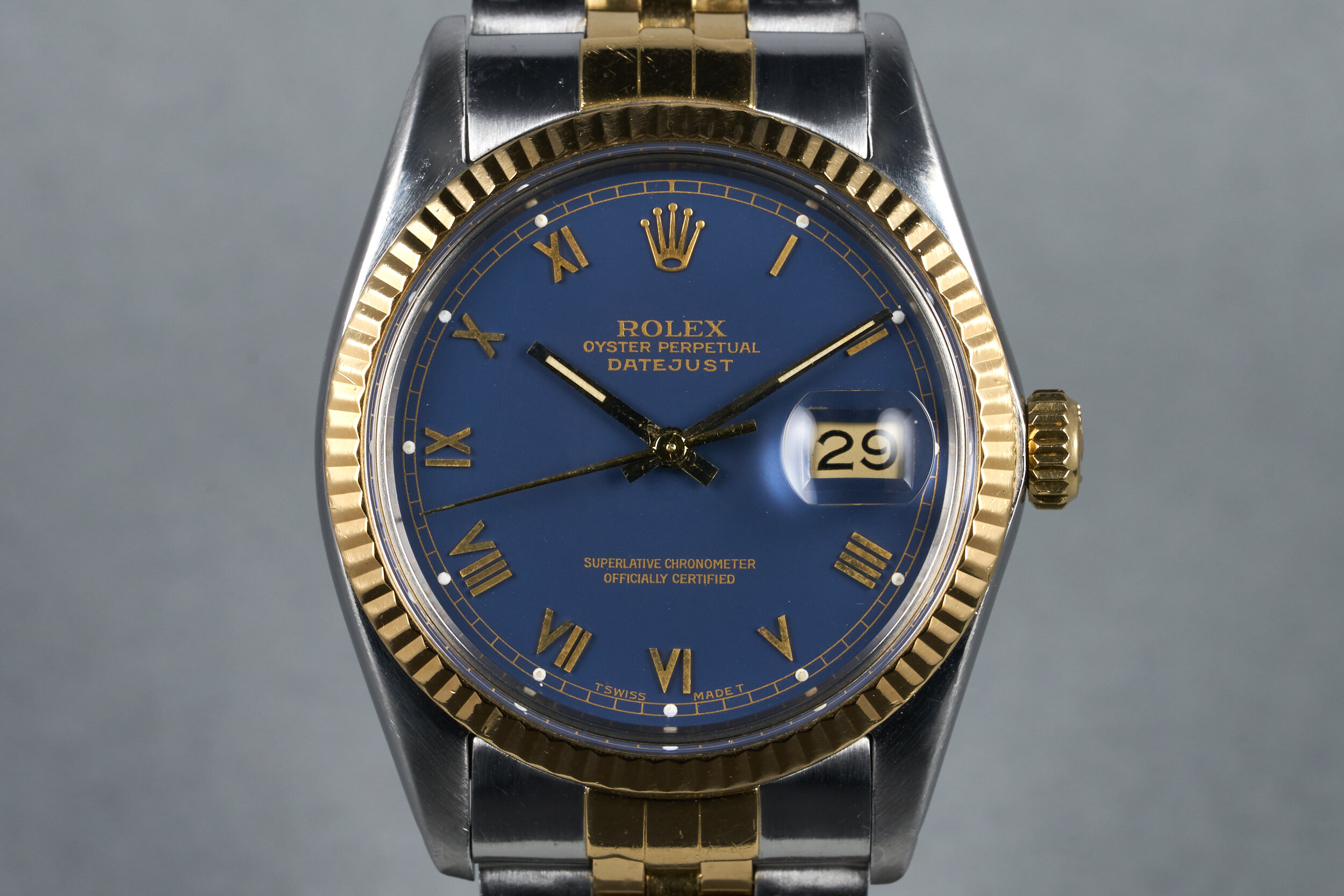 1985 Rolex Two Tone Datejust Ref: 16013 Blue Roman Dial