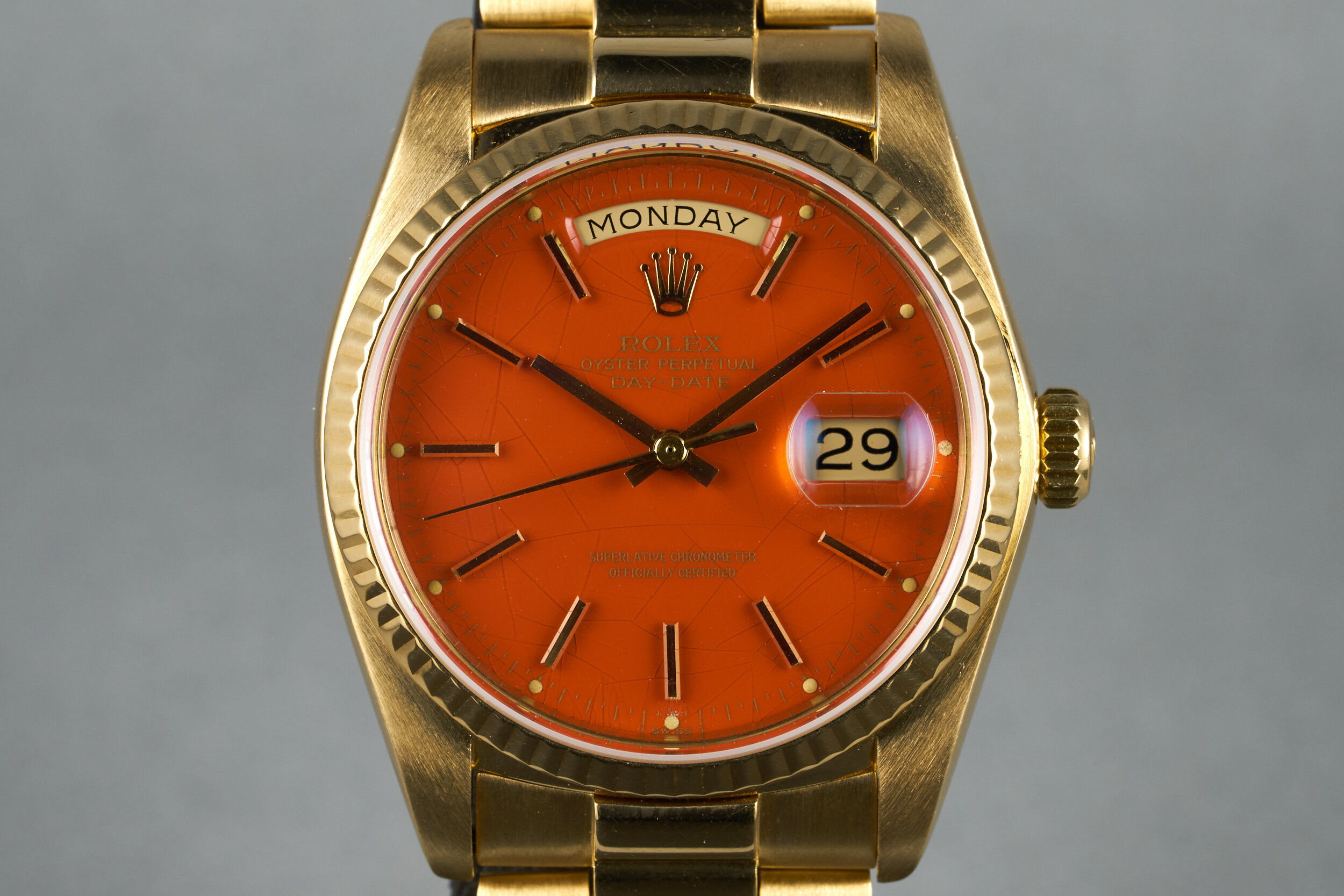 1985 Rolex&nbsp;YG Day-Date&nbsp;Ref:&nbsp;18038&nbsp;with Orange Stella Dial