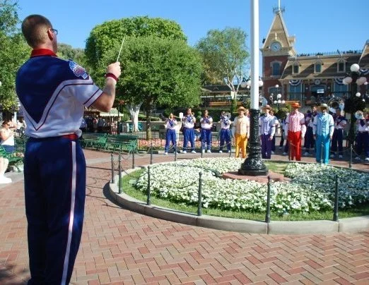 Conducting the flag retreat at Disneyland, as teaching assistant of the All-American College Band