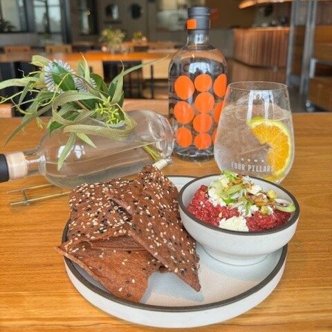 What a day to enjoy our Chia &amp; Buckwheat Lavosh paired perfectly with roasted beetroot and pomegranate dip, Persian feta and pistachios. As seen on the menu @fourpillarsgin. 

Why not make it a celebration with their limited edition 10th Birthday
