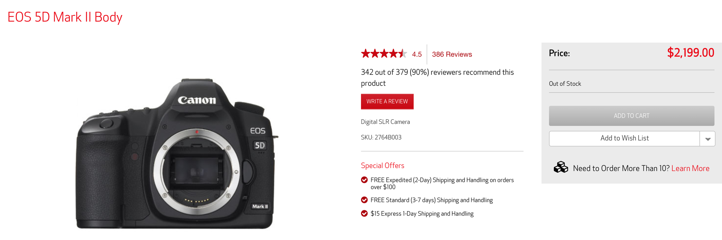 EOS Canon 5D Mark iiThe 5D series is considered the gold standard in camera bodies today.