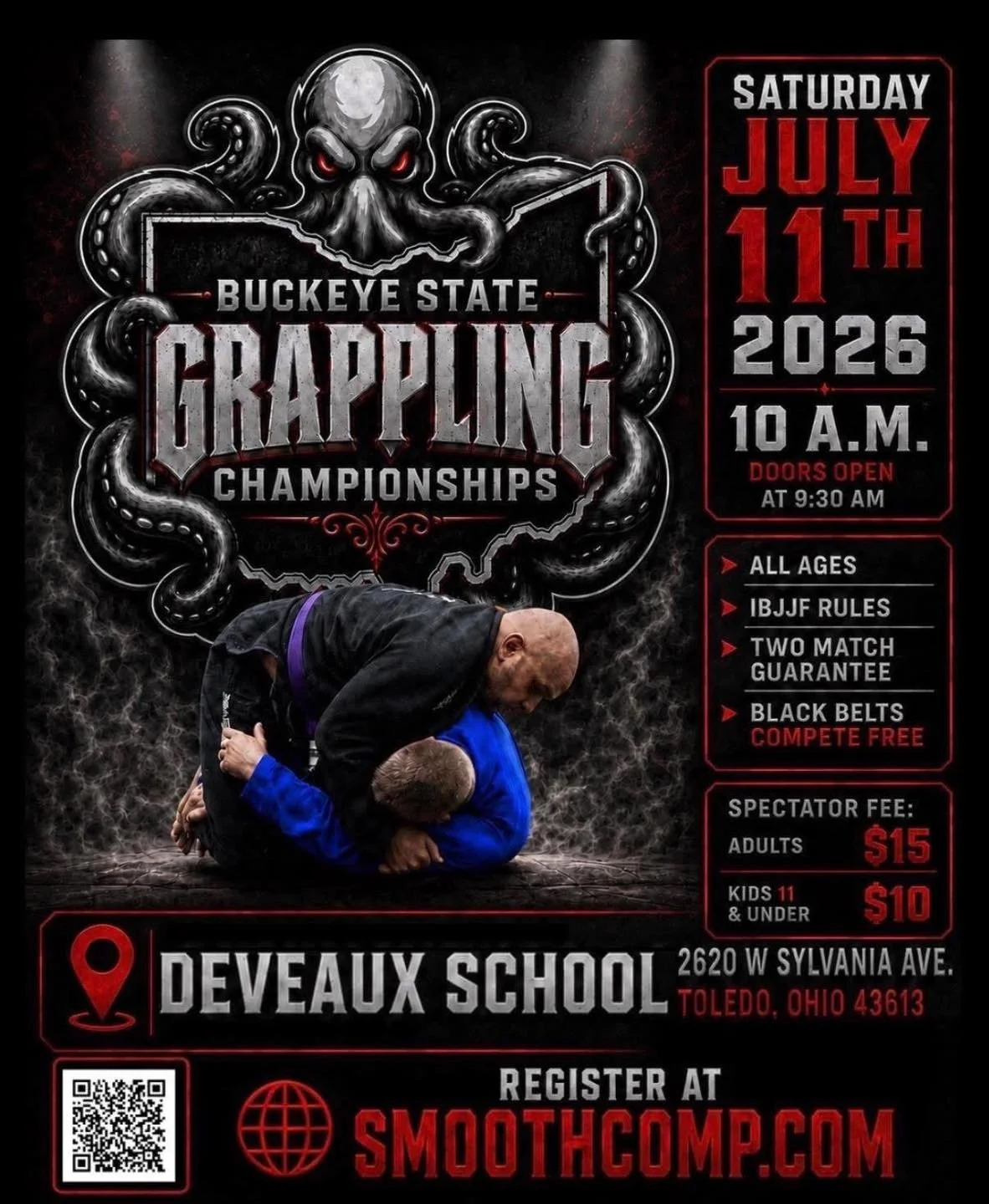 Registration is open on SmoothComp for the Buckeye State Grappling Championships! We&rsquo;d like to take a big team to this tournament. Anyone interested in competing is encouraged to sign up. Let us know if you have any questions!