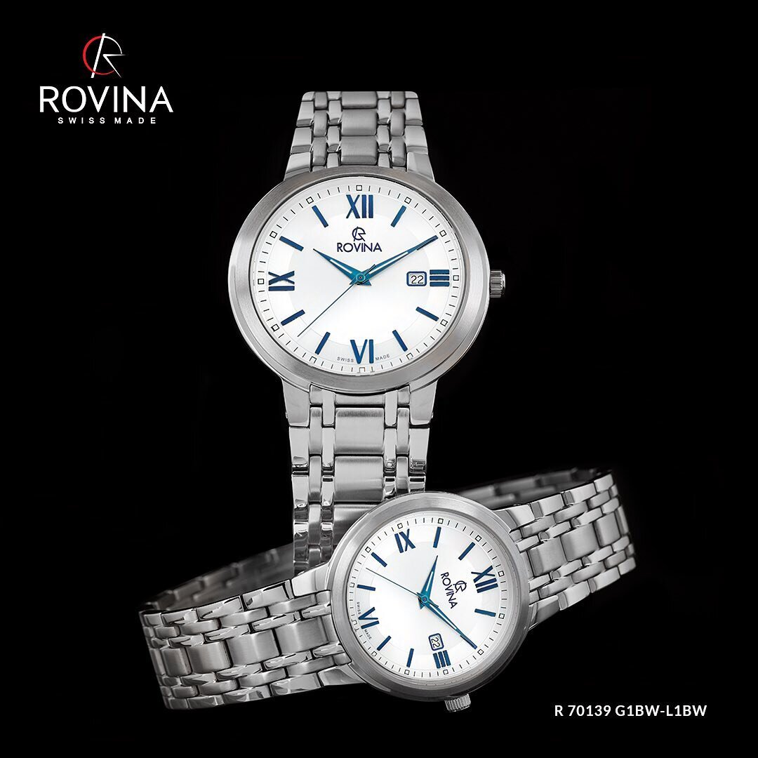 The new #Rovina twinset, in all stainless steel with white dial and blue hour markers R 70139 G1BW-L1BW available now!
.
.
.
.
.
.
#Rovinawatches #Swissmade #swissmadewatch #Rovinawatch #twinset #ladieswatch #menwatches