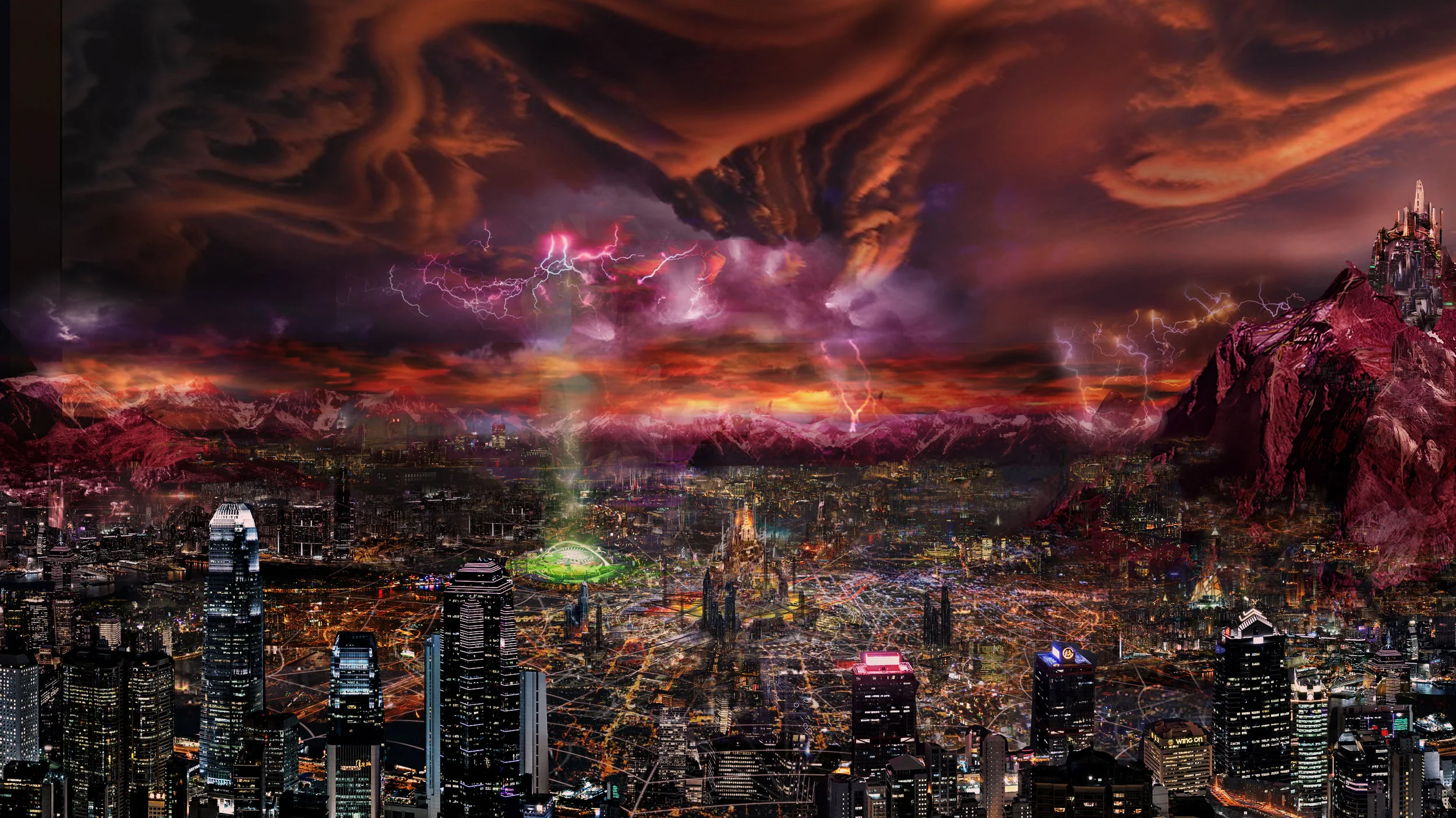 Hell’s main suburb of Smoking Gun. Casa Diablo atop Mt Belial on the right.