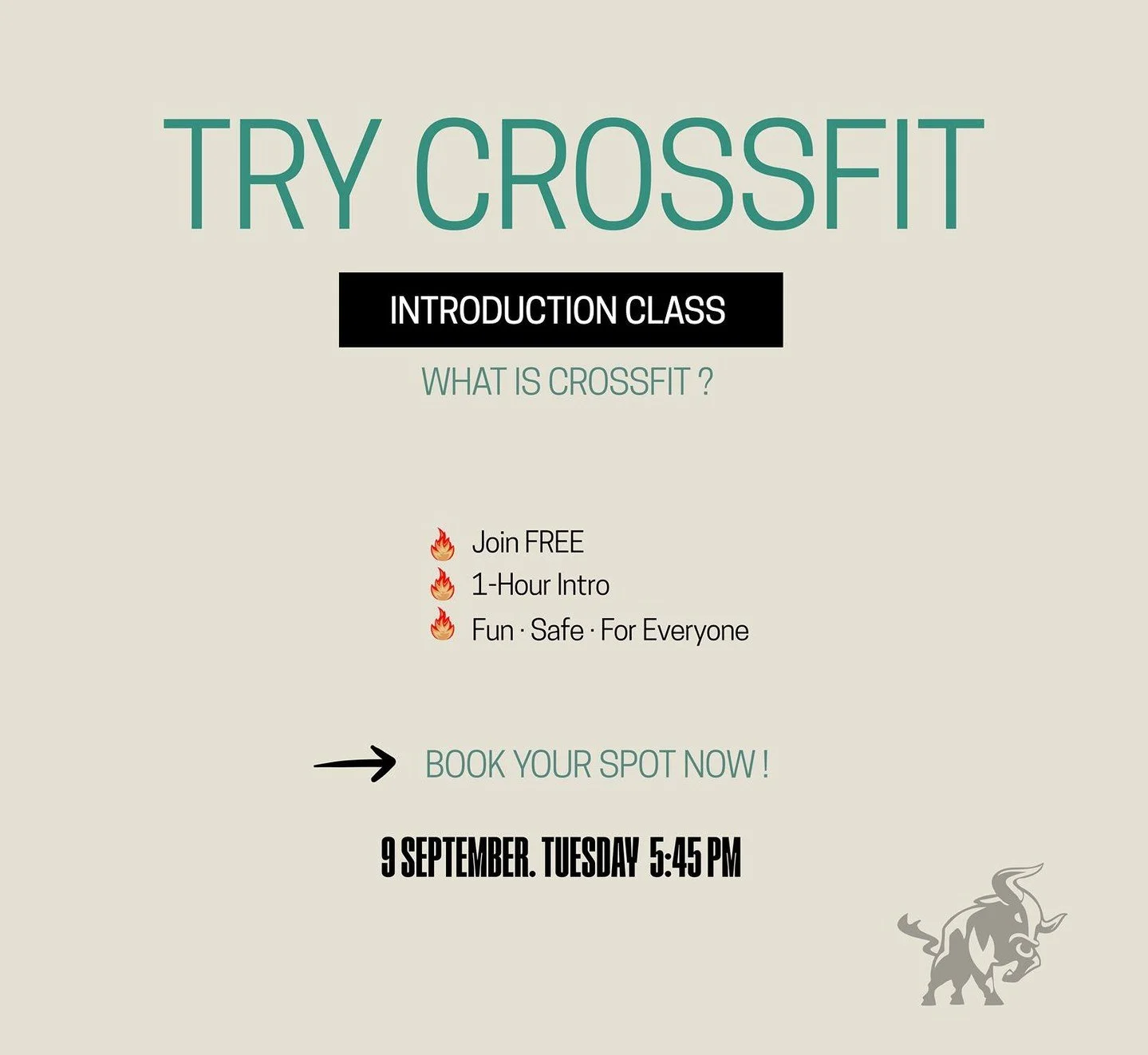 π¨ FREE Introduction to CrossFit Class! π¨
Curious about CrossFit but not sure where to start? Join us for a FREE introductory class!
π
Date: Tuesday, September 9th
β° Time: 5:45 PM - 6:45 PM
π Location: Crossfit Taurus
In this 1-hour session, yo